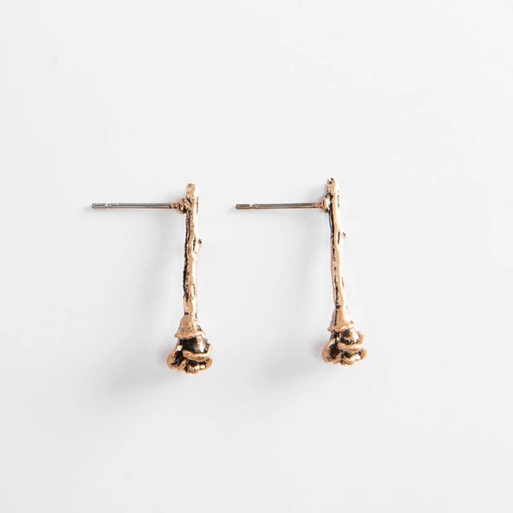 Vintage Rose Stem Bronzed Gold Drop Earring